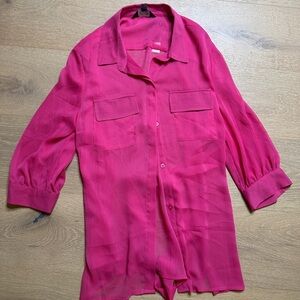 Investments sheer Fuchsia Button-Up Blouse